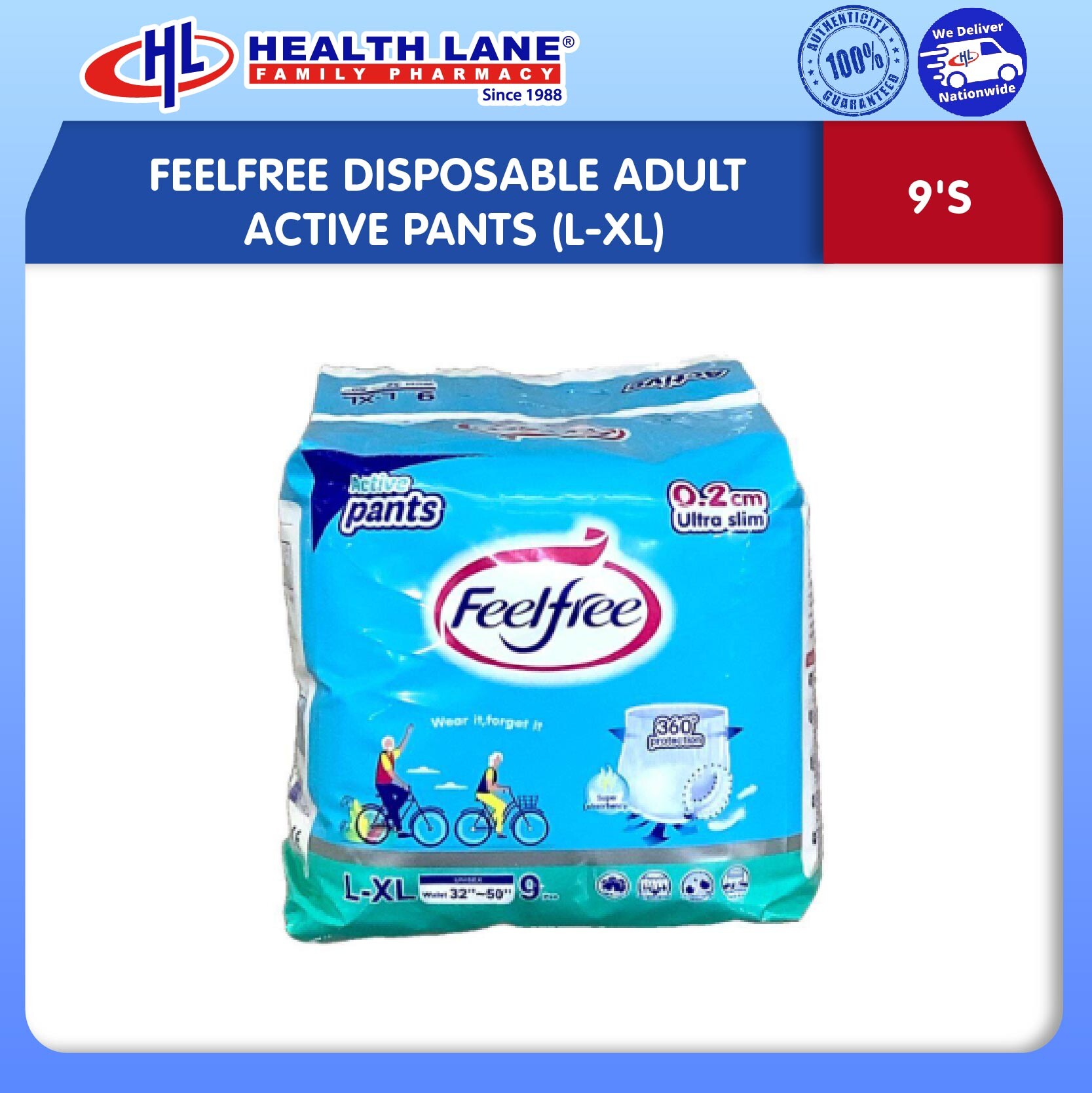 FEELFREE DISPOSABLE ADULT ACTIVE PANTS 9'S (L-XL)